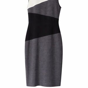 White House Black Market Sleeveless Colorblock Midi Dress in Cream, Black & Gray
